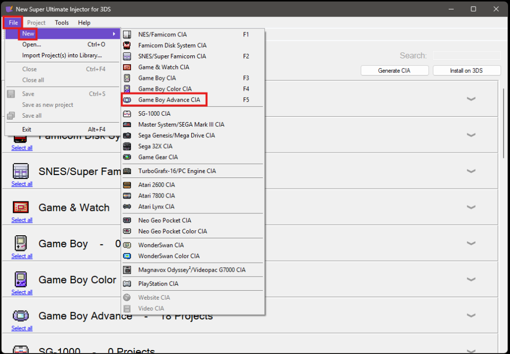 File -> New -> Type de console