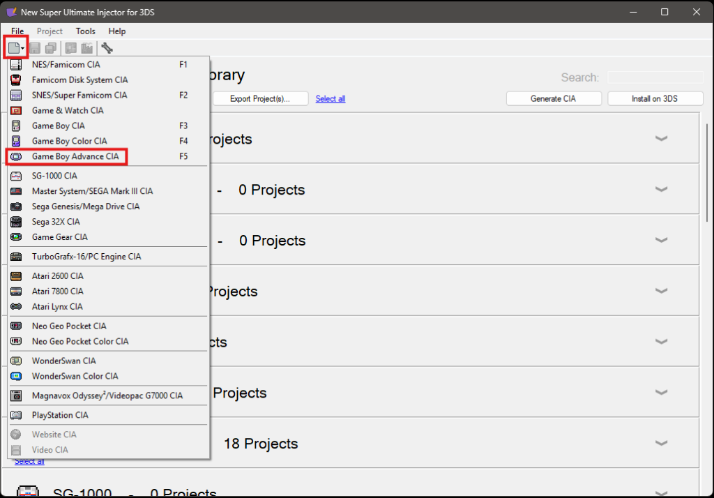 New -> Type de console